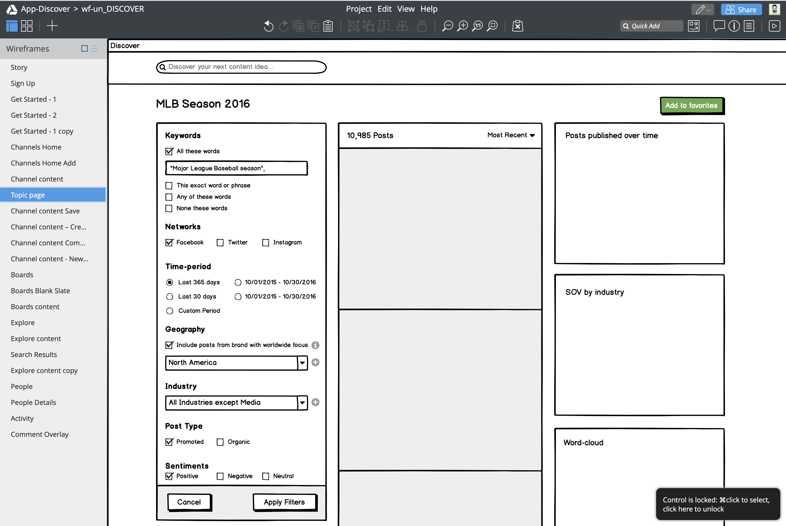 Discover Explore wireframe