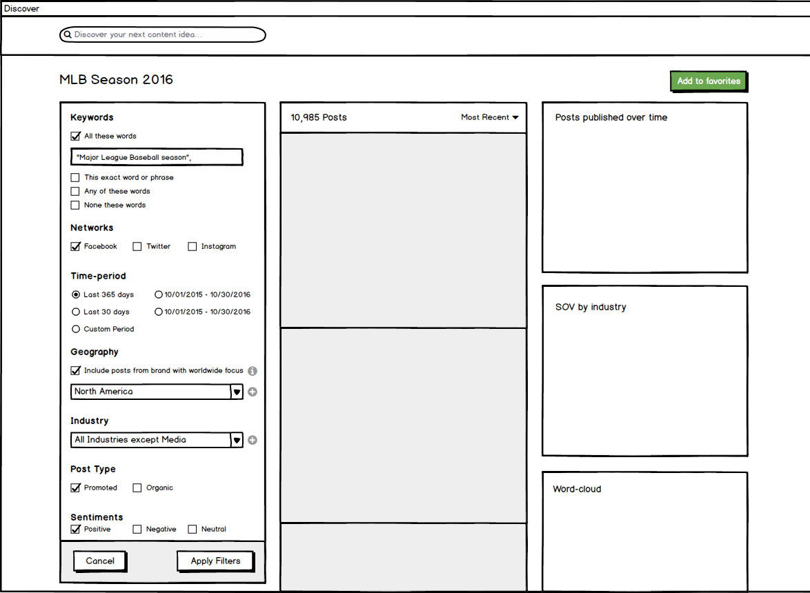 Discover Filters wireframe