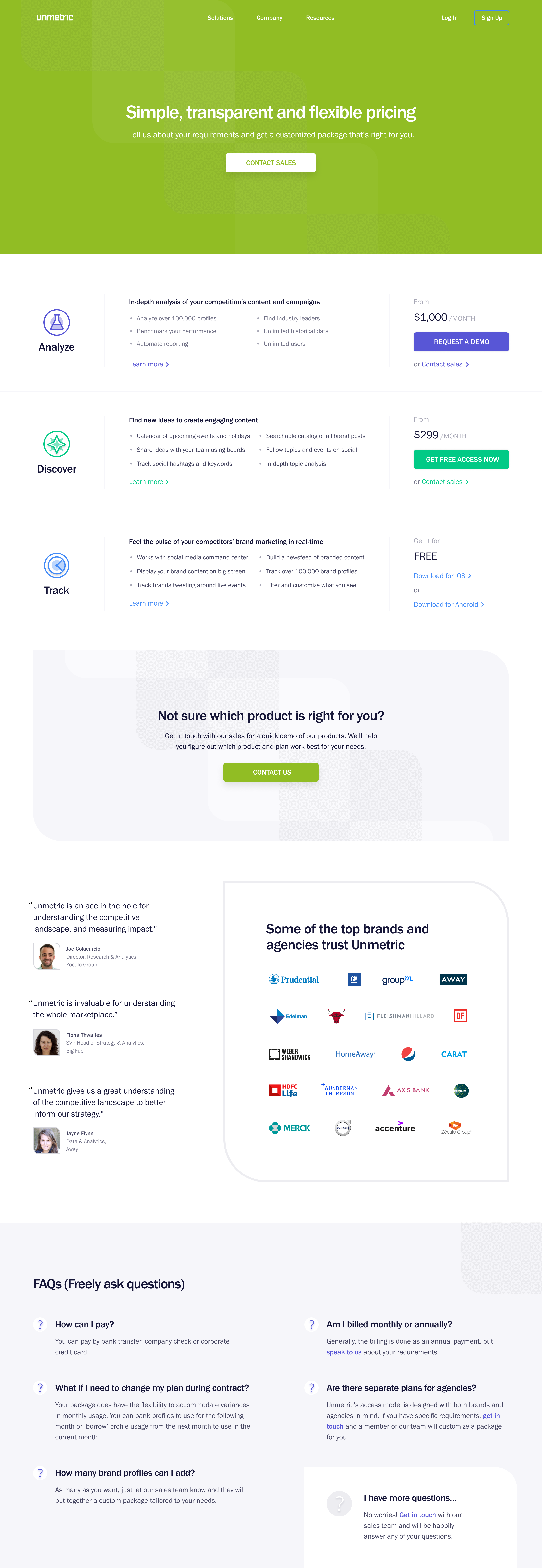 Unmetric Pricing Page